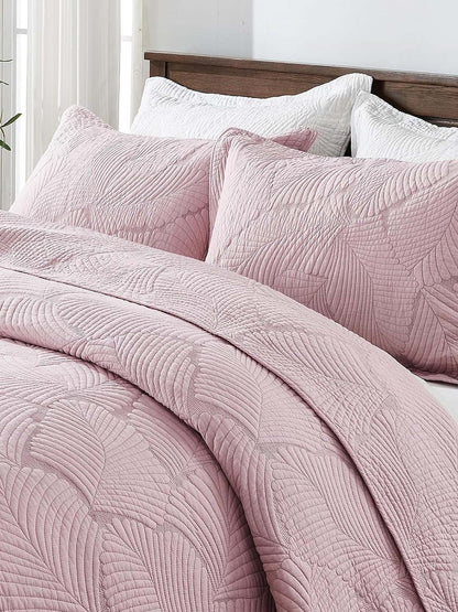 Leaf Texture Quilted 3-Piece Bedding Set