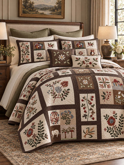 Vintage Country Fruit Floral Patchwork Quilted 3-Piece Bedding Set