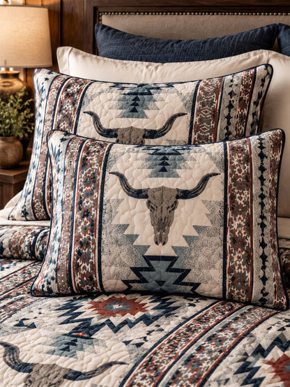 Western Longhorn Cow Skull Quilted 3-Piece Bedding Set