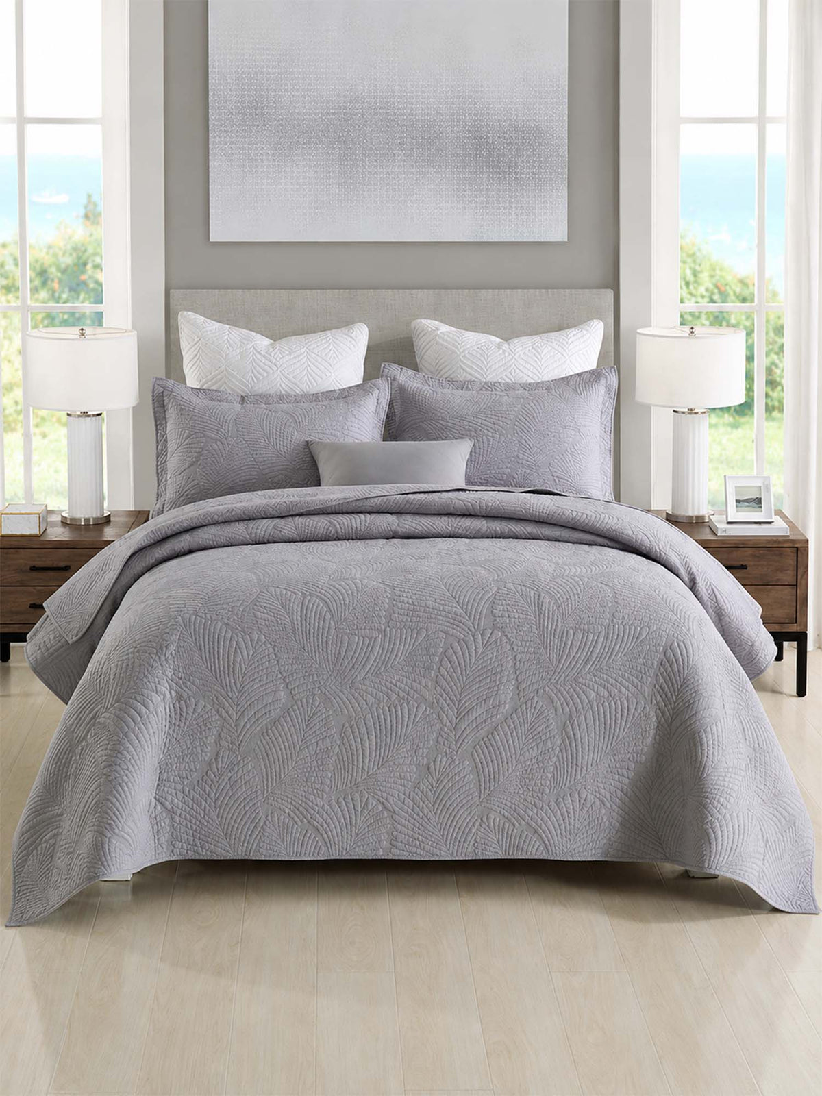 Leaf Texture Quilted 3-Piece Bedding Set