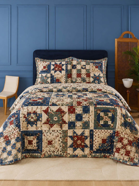 H.PAI Vintage Patchwork Quilted 3-Piece Bedding Set