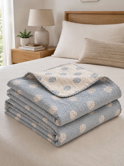 Vintage Gray Leaf Dot Jacquard Quilted Throw Three‑Layer Gauze Cotton Blanket