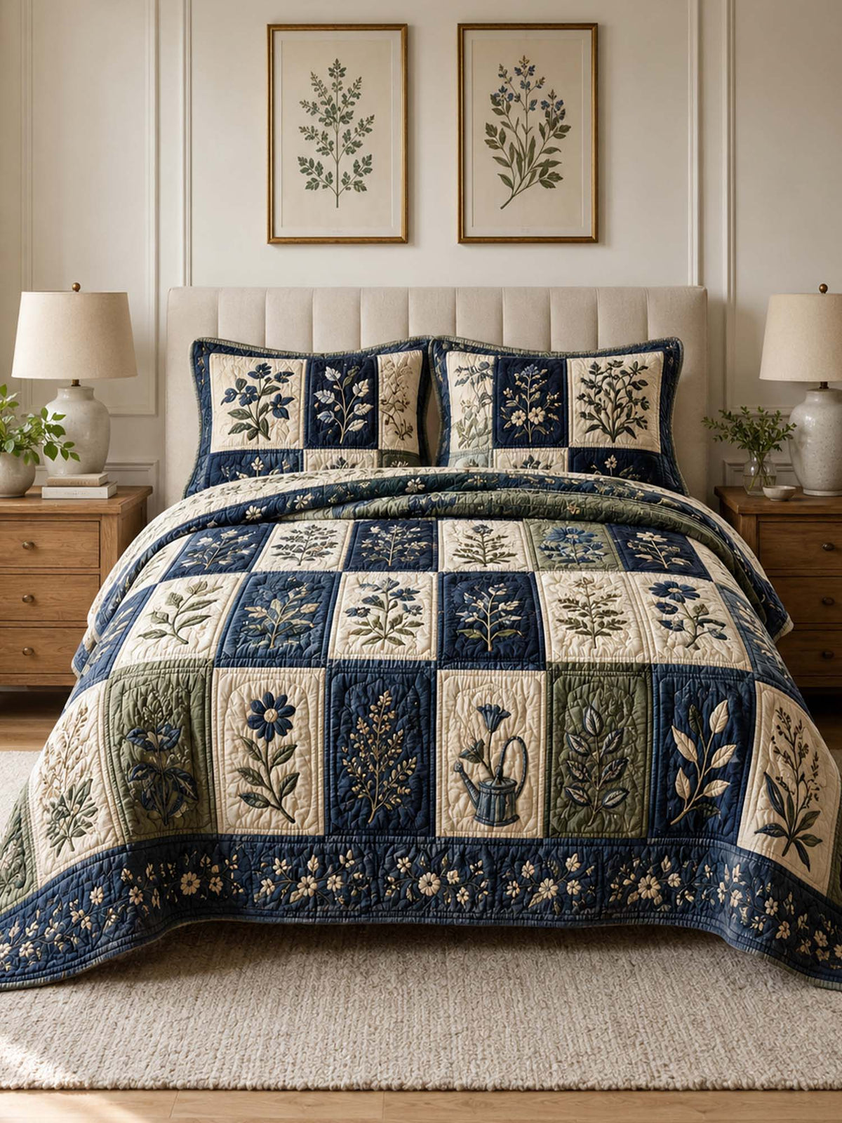 H.PAI Botanical Garden Quilted 3-Piece Bedding Set
