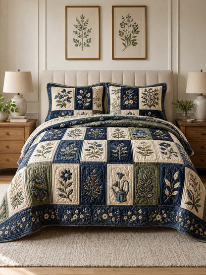 H.PAI Botanical Garden Quilted 3-Piece Bedding Set