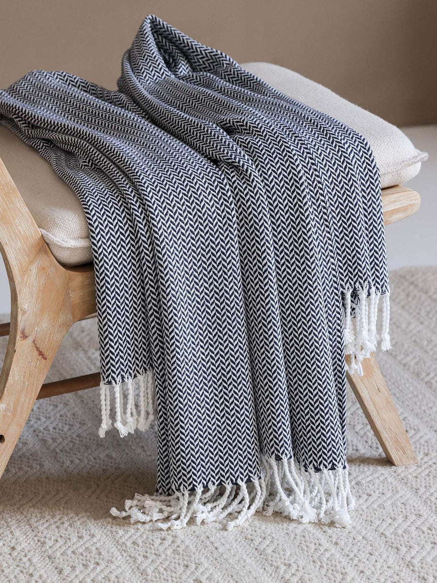 Classic Herringbone Cotton Throw Blanket