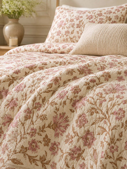 H.PAI Blush Wildflower Garden Quilted 3-Piece Bedding Set