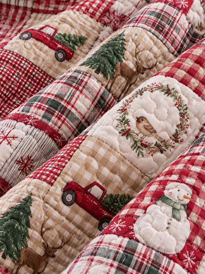 Christmas Farmhouse Patchwork Quilted 3-Piece Bedding Set