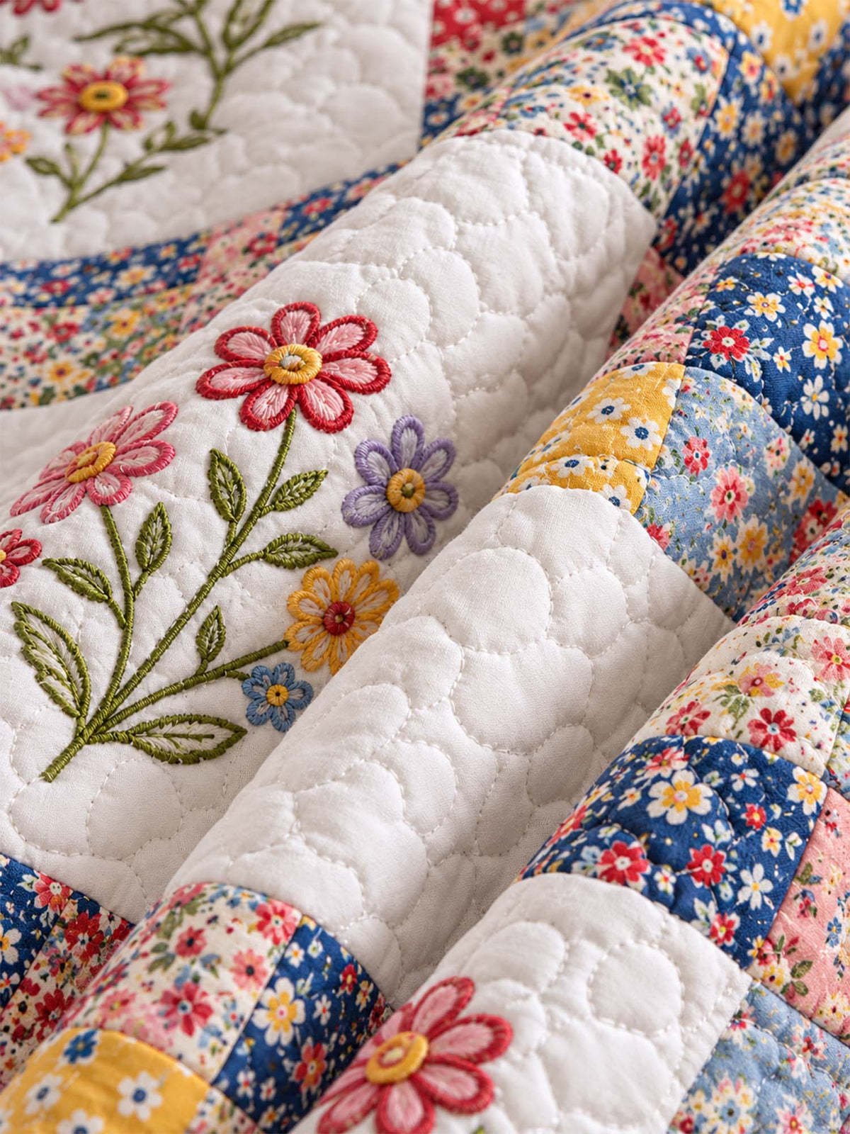 Wildflower Cottage Patchwork Quilted 3-Piece Bedding Set