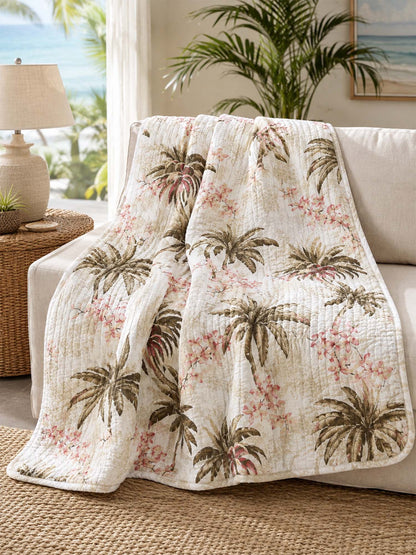 Tropical Plumeria Palm Quilted Blanket