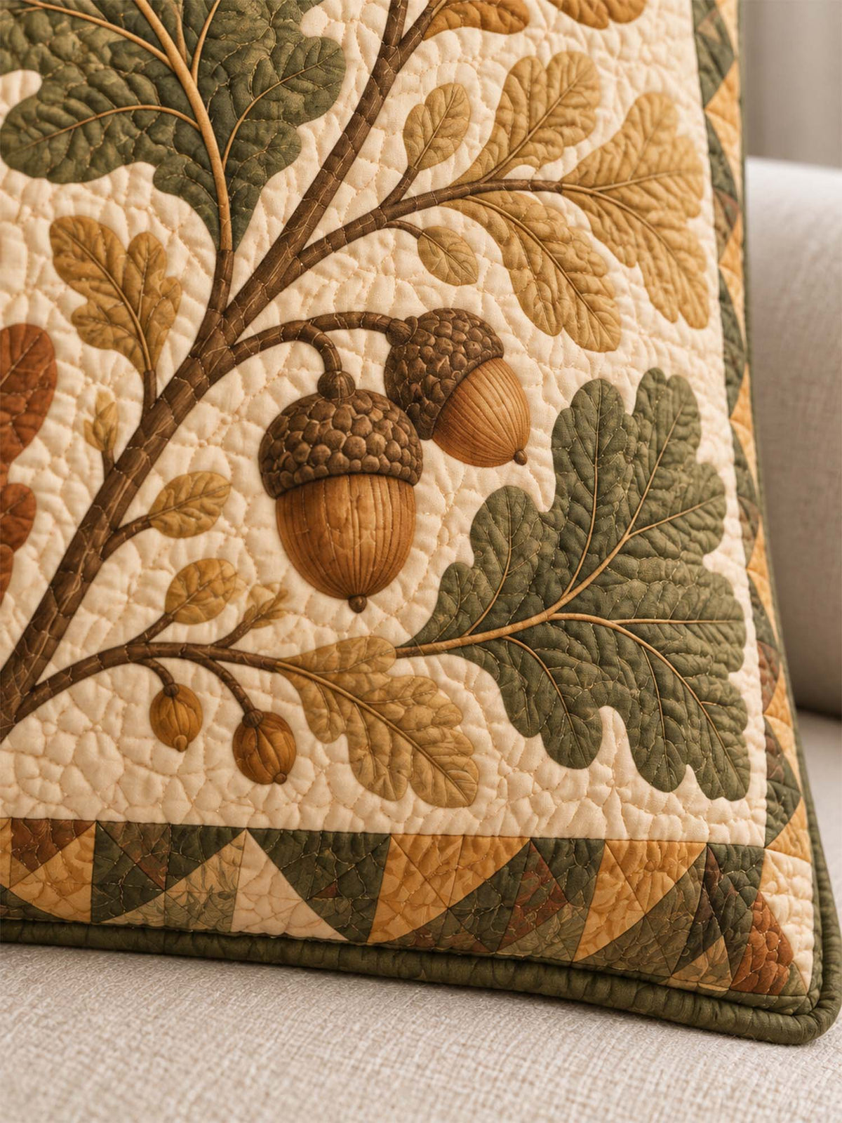 Autumn Oak Leaves & Acorn Quilted Pillow Cover