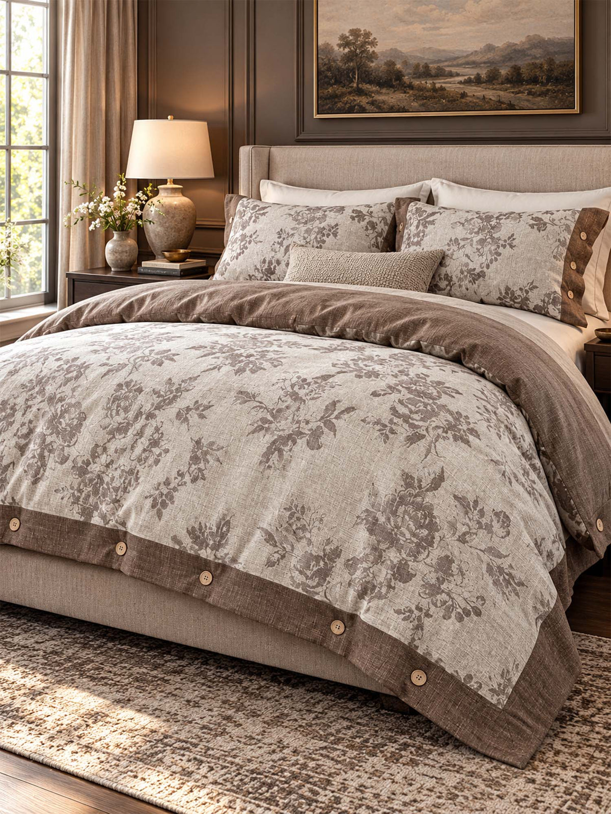 Vintage Botanical Floral Linen Cotton 4-Piece Duvet Cover Set