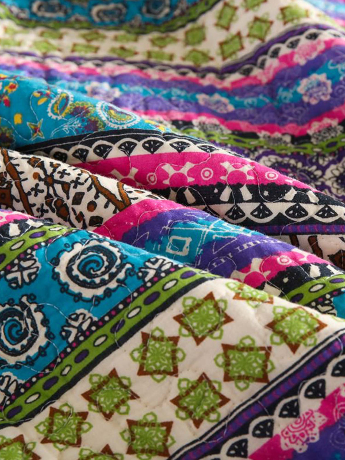 Turquoise Boho Stripe Quilted 3-Piece Bedding Set