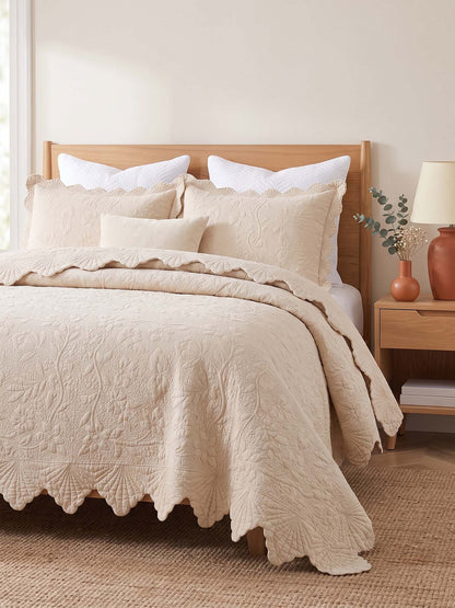 Serene Blossom 100% Cotton Floral Quilted Bedding Set