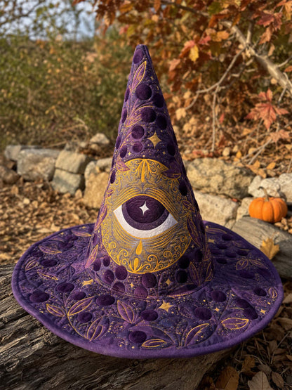 H.PAI Mystic Moon Eye Celestial Gothic Handcrafted Quilted Witch Hat