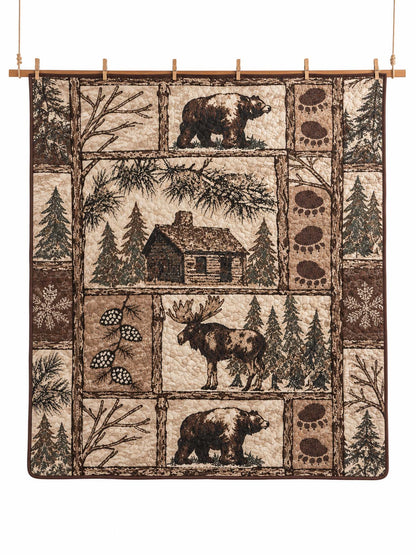 Rustic Bear & Moose Cabin Quilted 3-Piece Bedding Set