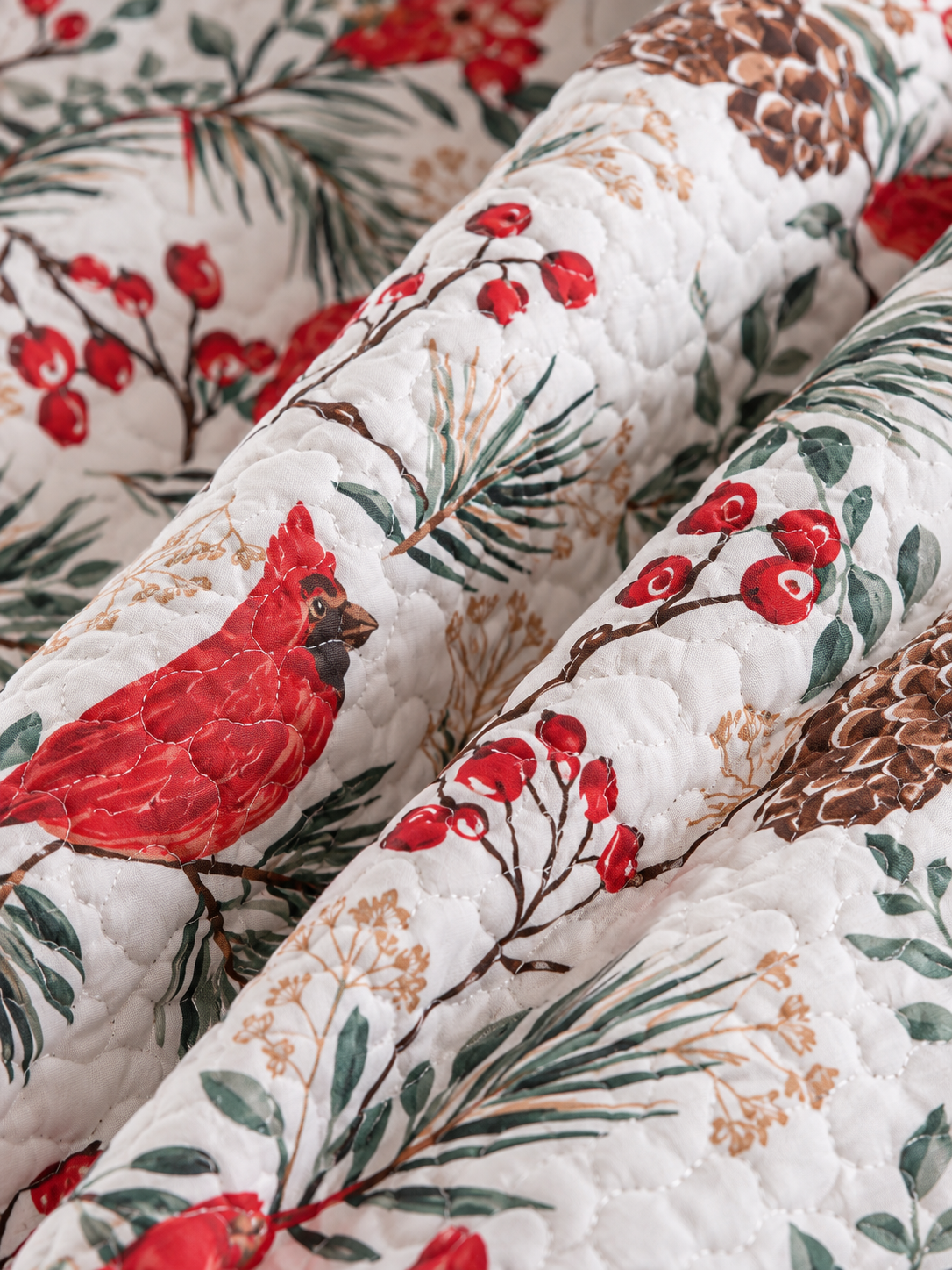 Winter Cardinal Christmas Quilted 3-Piece Bedding Set