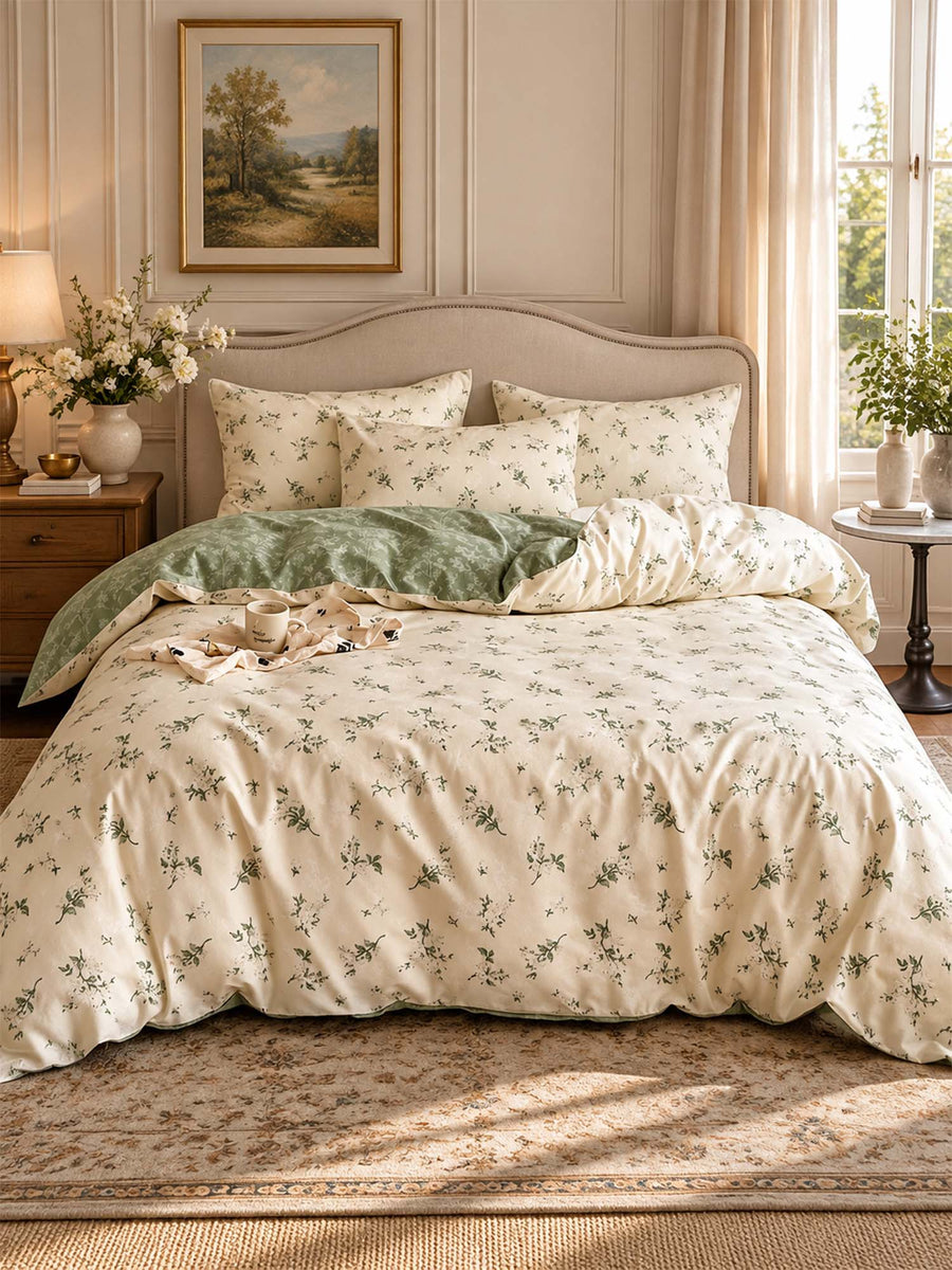 Vintage Botanical Floral 100% Cotton 3-Piece Duvet Cover Bedding Set