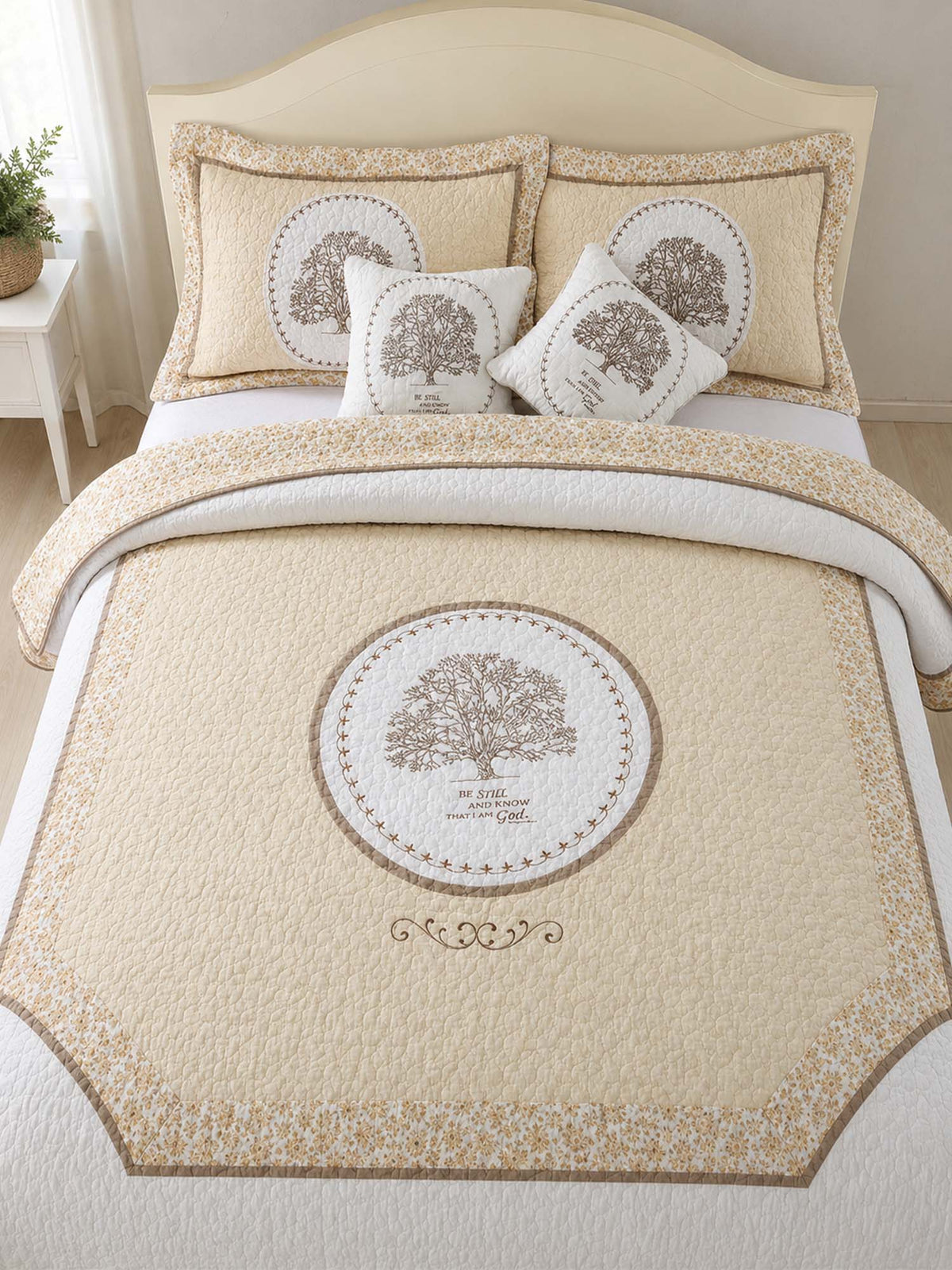 Heritage Tree Embroidered Quilted 3-Piece Bedding Set