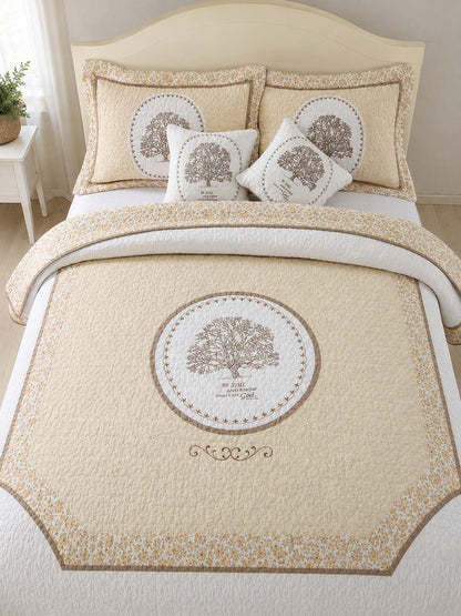 Heritage Tree Embroidered Quilted 3-Piece Bedding Set