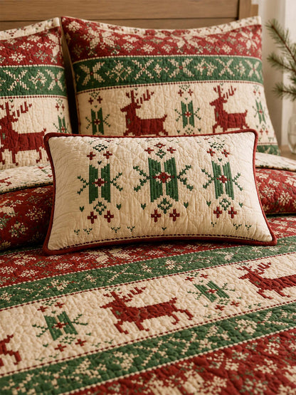 Reindeer Nordic Christmas Quilted 3-Piece Bedding Set