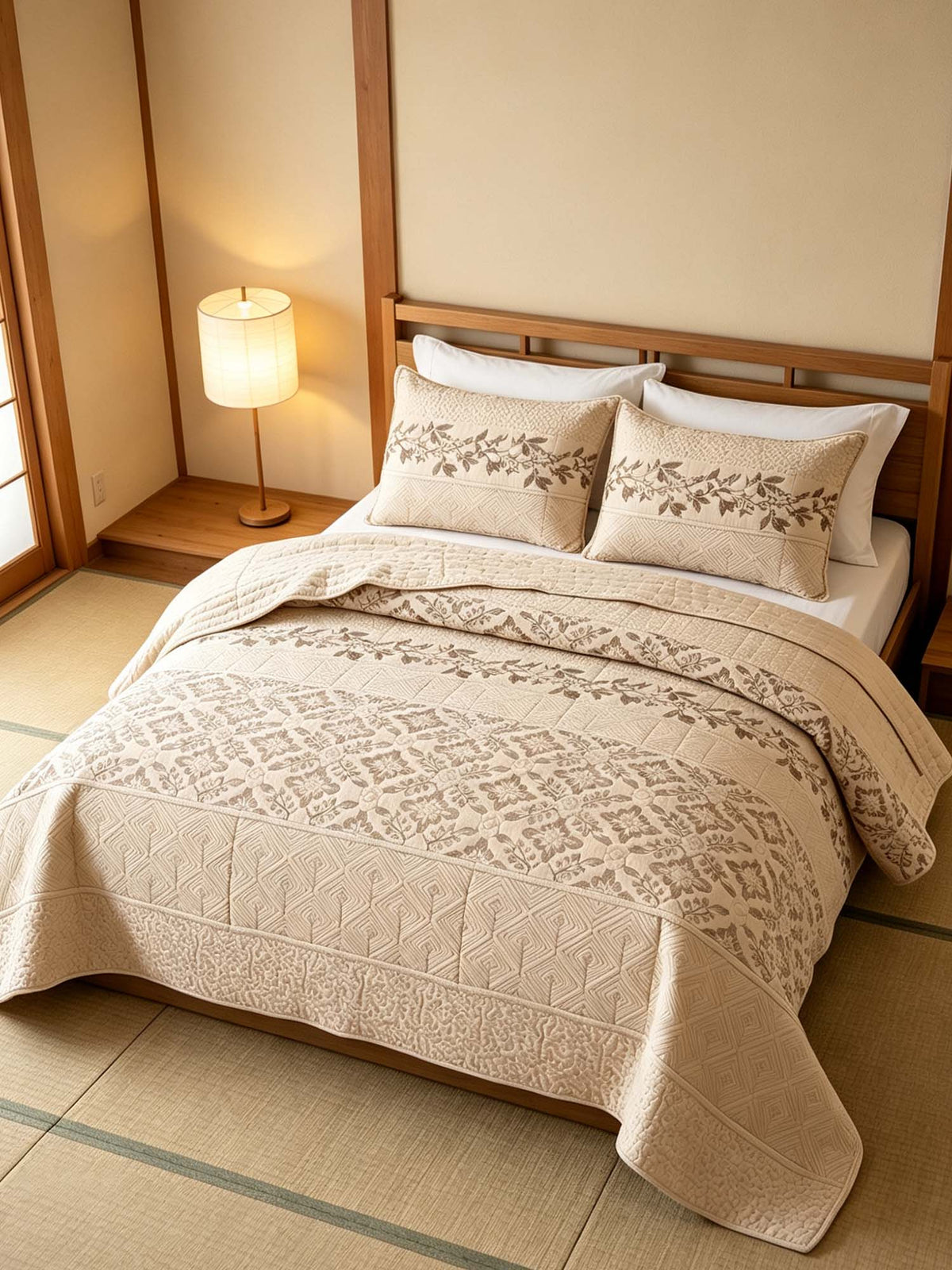 Vintage Botanical Quilted 3‑Piece Bedding Set
