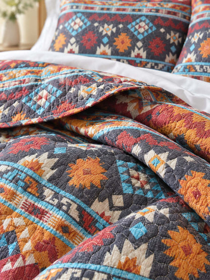 Southwestern Geometric Reversible 100% Cotton Quilted 3-Piece Bedding Set