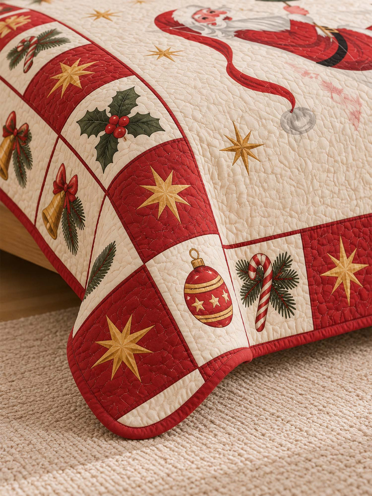 Jolly Santa Martini Christmas Quilted 3-Piece Bedding Set