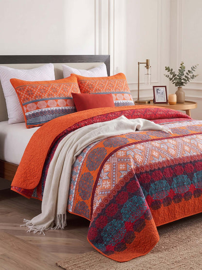 Sunset Folk Floral Quilted 3-Piece Bedding Set