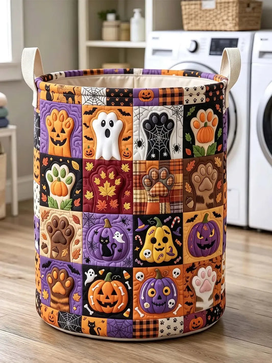 Gevoerde wasmand – Kattenpootjes en Halloween-pompoenen