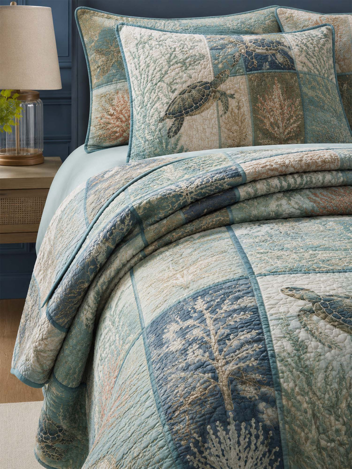 Sea Turtle Quilted 3-Piece Bedding Set