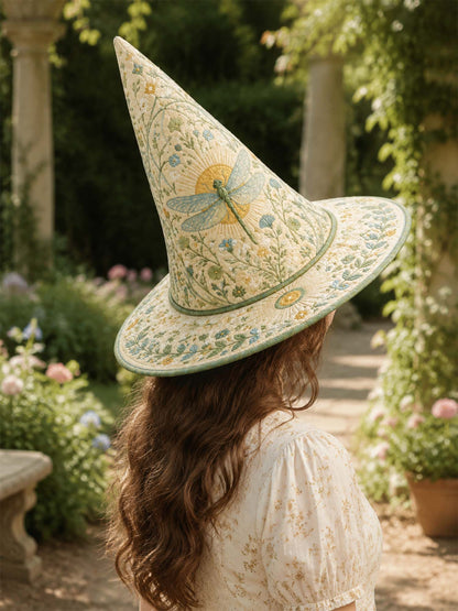 H.PAI Dragonfly Garden Vintage Fairy Handcrafted Quilted Witch Hat