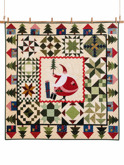 Woodland Santa Christmas Village Quilted Blanket