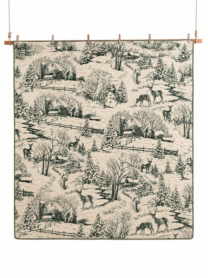 Winter Woodland Toile Quilted 3-Piece Bedding Set