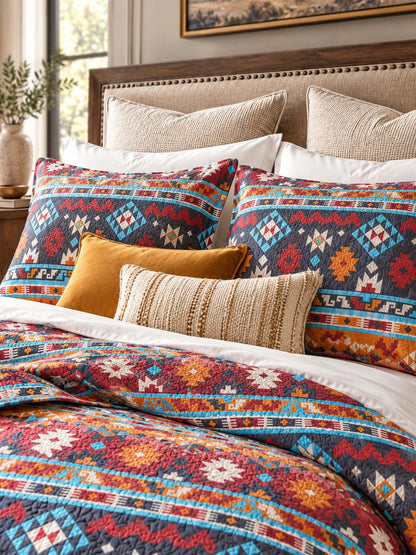 Southwestern Geometric Reversible 100% Cotton Quilted 3-Piece Bedding Set