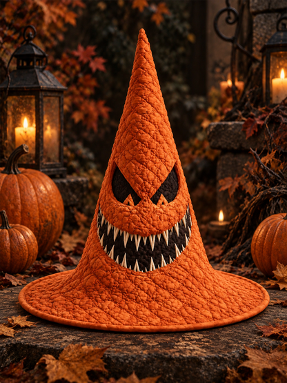 Grinning Demon Halloween Gothic Handcrafted Quilted Witch Hat