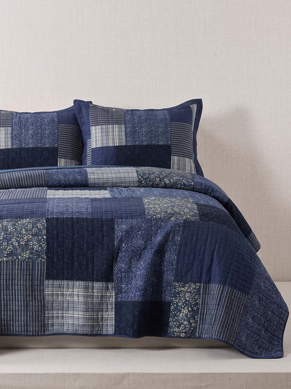 Indigo Heritage Patchwork Quilted 3-Piece Bedding Set