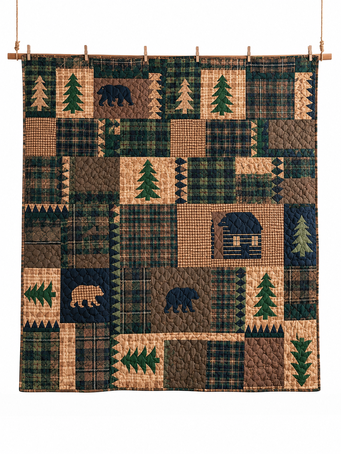 Rustic Bear and Bison Patchwork Quilted 3-Piece Bedding Set