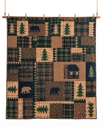 Rustic Bear and Bison Patchwork Quilted 3-Piece Bedding Set