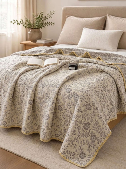 Vintage Floral Jacquard Quilted Throw Three‑Layer Gauze Cotton Blanket