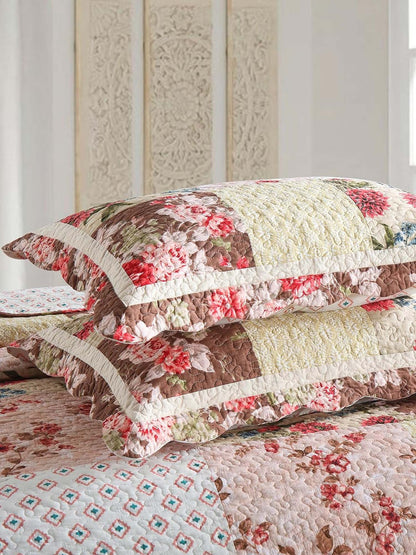 Rose Garden Patchwork Quilted 3-Piece Bedding Set