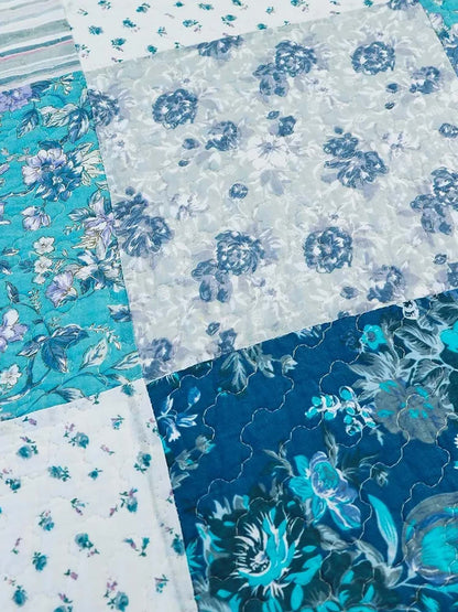 Blue Cottage Patchwork Quilted 3-Piece Bedding Set