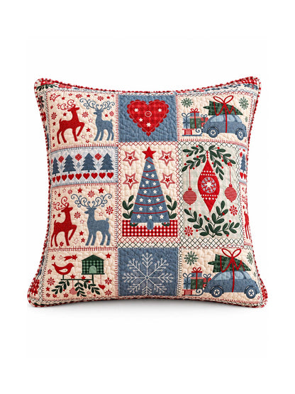Nordic Christmas Reindeer & Gift Car Quilted Pillow Cover
