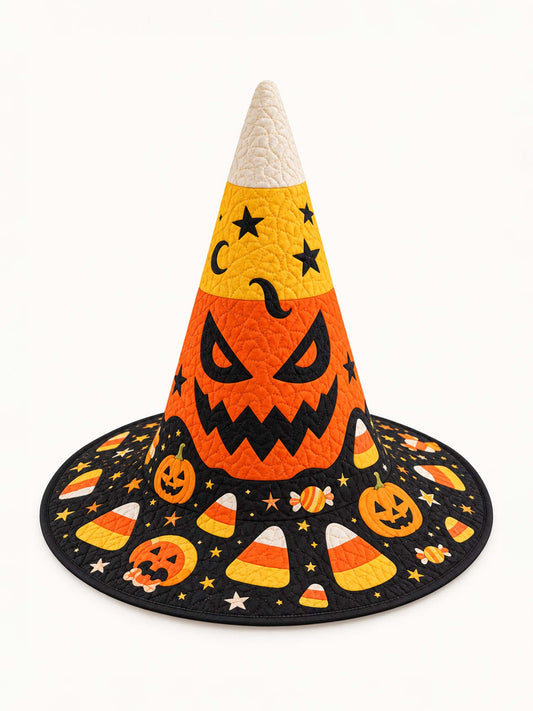 Candy Corn Pumpkin Halloween Handcrafted Quilted Witch Hat