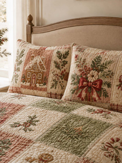Gingerbread Christmas Patchwork Quilted 3-Piece Bedding Set