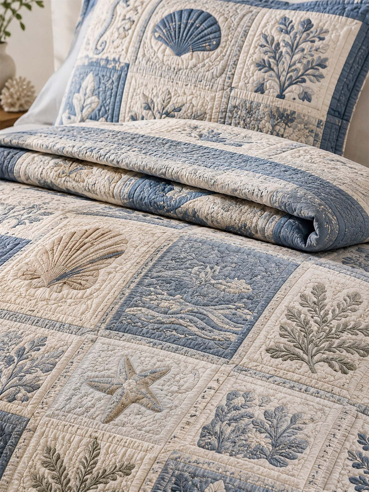 Coastal Ocean Quilted 3-Piece Bedding Set