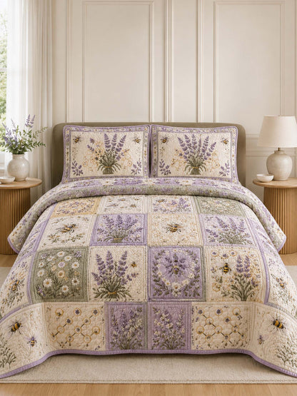 Lavender Bee Quilted 3-Piece Bedding Set