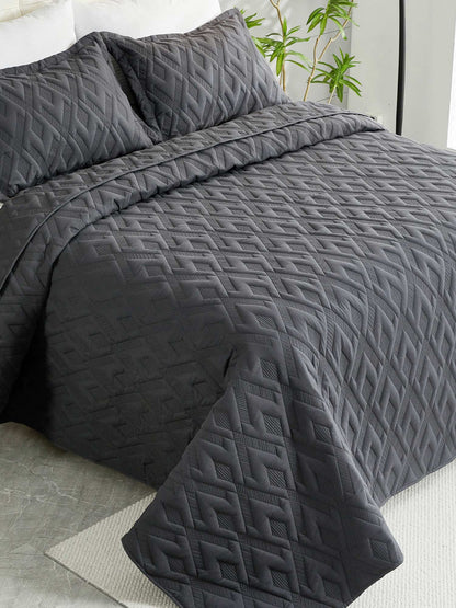 Washed Cotton Solid Color Quilted 3‑Piece Bedding Set