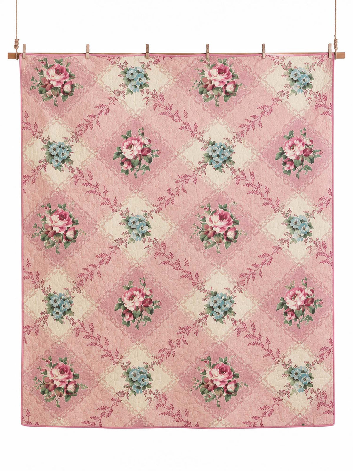 Vintage Rose Floral Quilted 3-Piece Bedding Set