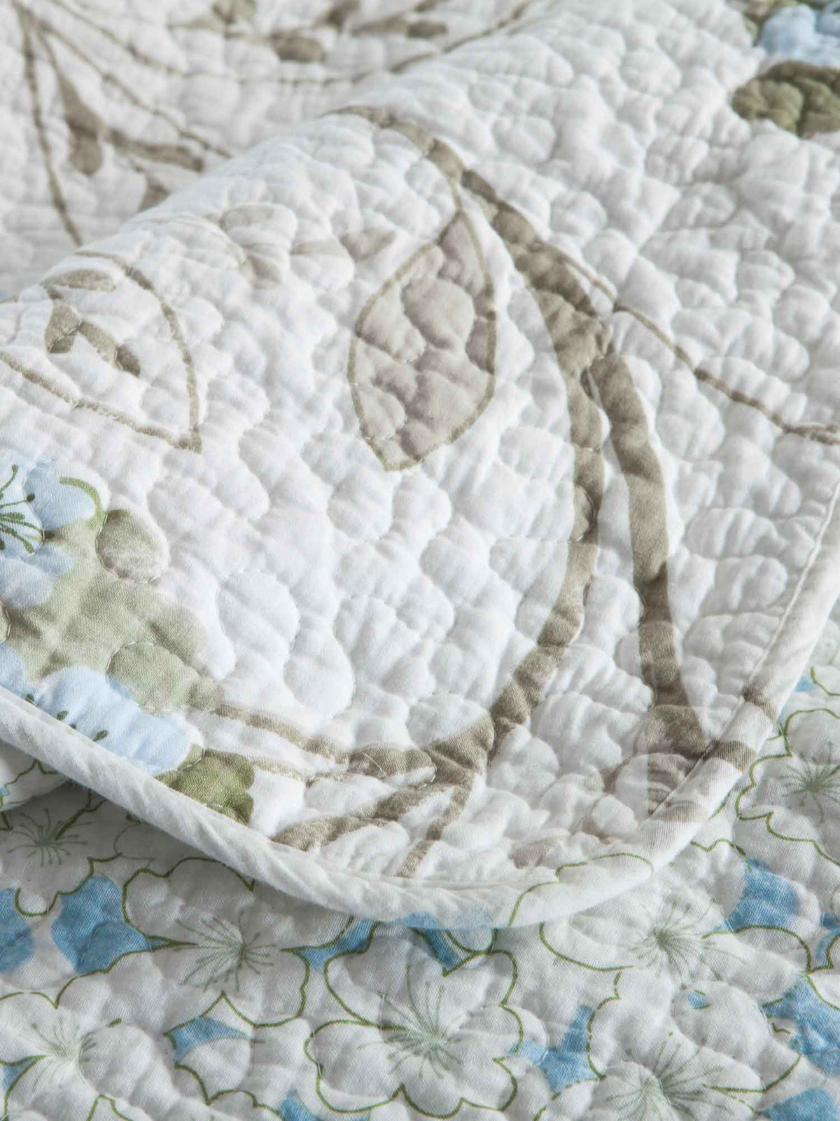 Light Blue Hydrangea Floral Print Quilted 3‑Piece Bedding Set