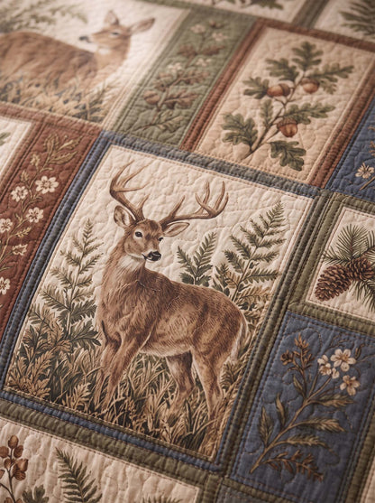 Woodland Deer Botanical Quilted 3-Piece Bedding Set